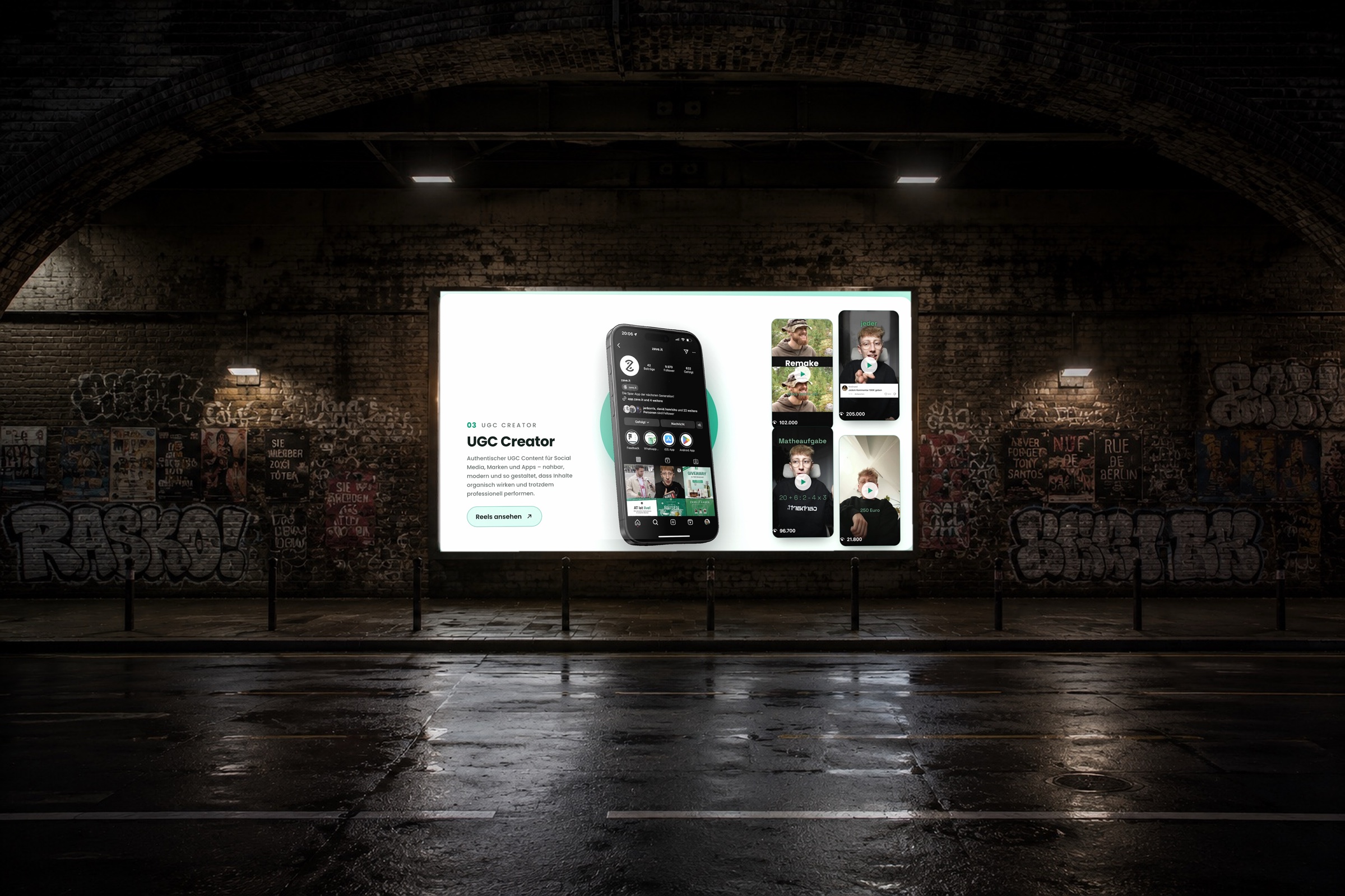 UGC Creator — Werbeplakat im Tunnel
